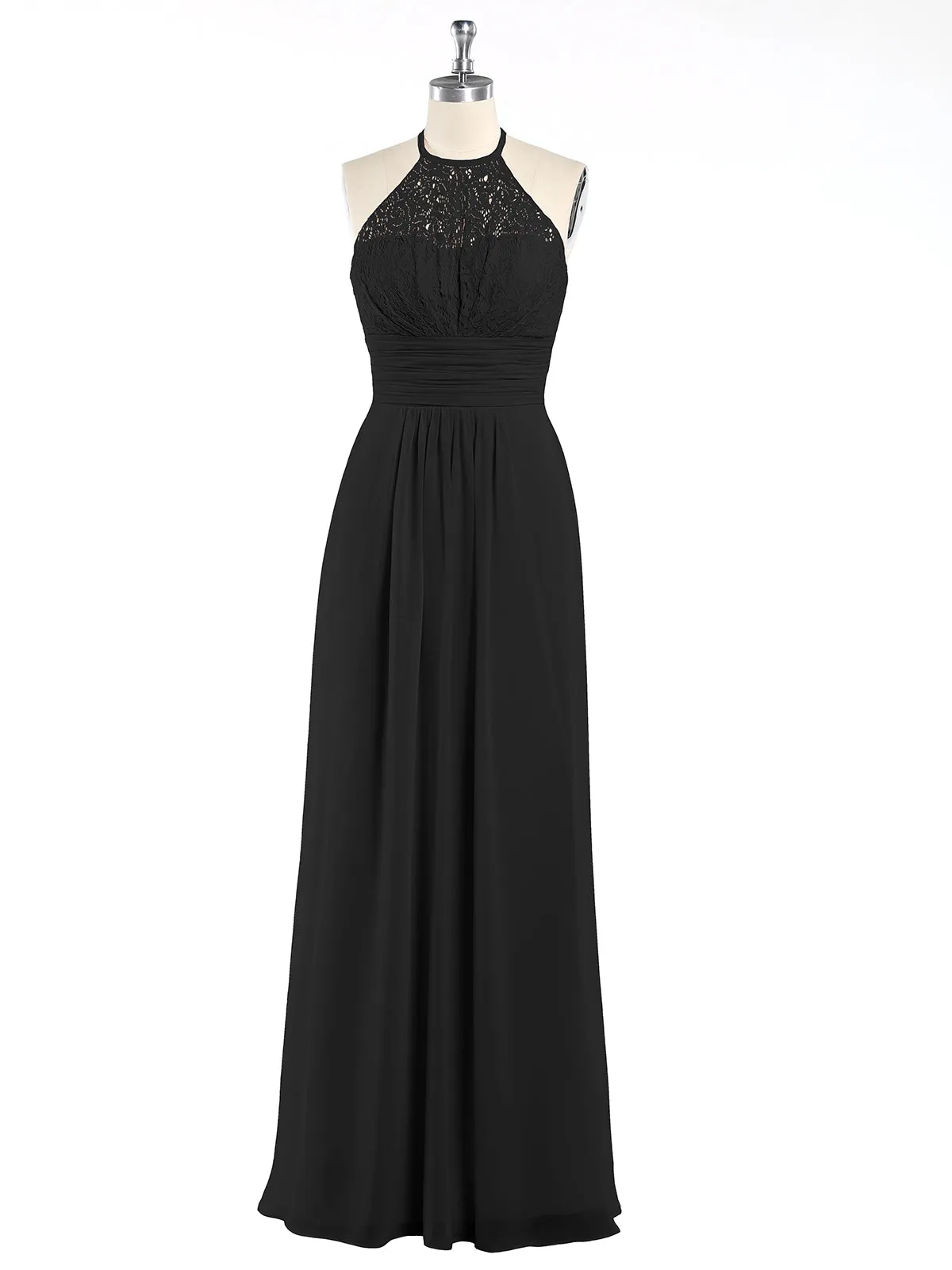 Halter Chiffon And Lace Long Dresses Black