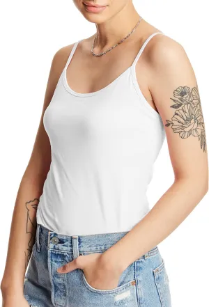 Hanes Women's Stretch Cotton Cami with Built-in Shelf Bra, White, XX-Large