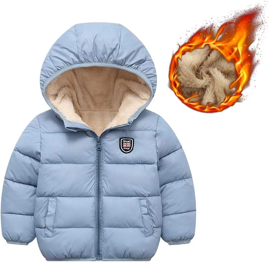 Happy Cherry Boys Girls Hooded Down Jacket Winter Warm Fleece Coat Windproof Zipper Puffer Outerwear 2T-6T