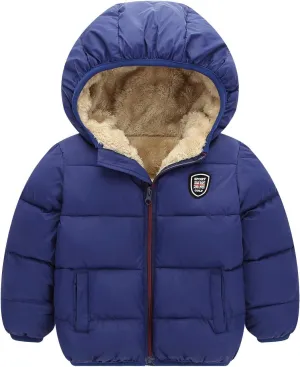 Happy Cherry Boys Girls Hooded Down Jacket Winter Warm Fleece Coat Windproof Zipper Puffer Outerwear 2T-6T