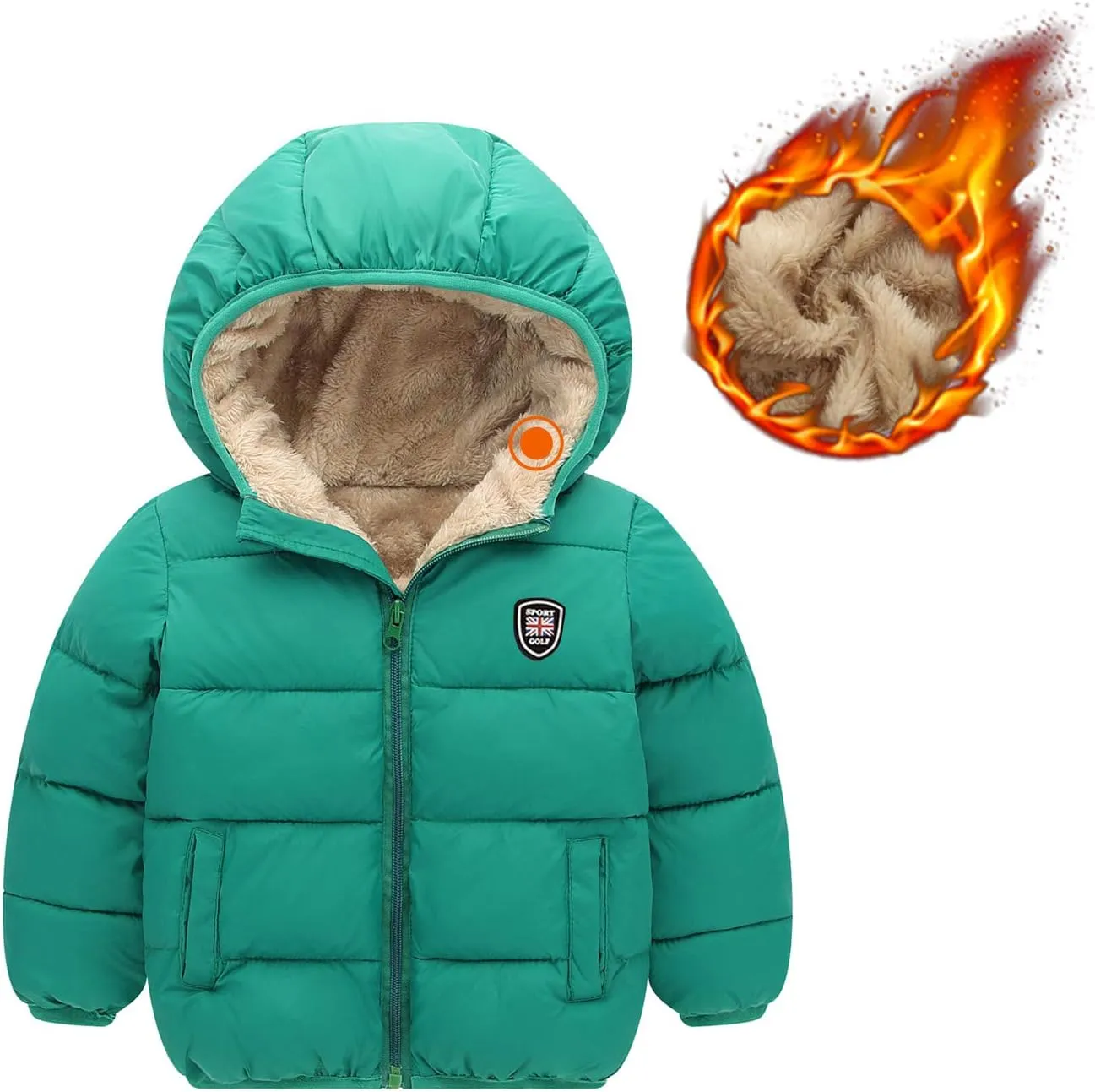 Happy Cherry Boys Girls Hooded Down Jacket Winter Warm Fleece Coat Windproof Zipper Puffer Outerwear 2T-6T