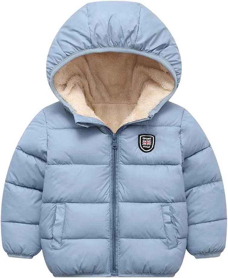 Happy Cherry Boys Girls Hooded Down Jacket Winter Warm Fleece Coat Windproof Zipper Puffer Outerwear 2T-6T