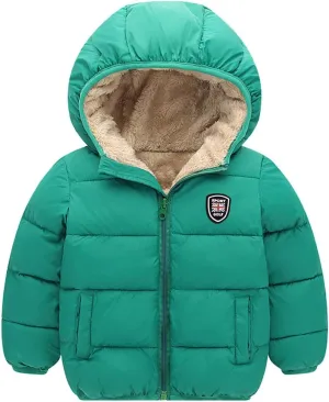 Happy Cherry Boys Girls Hooded Down Jacket Winter Warm Fleece Coat Windproof Zipper Puffer Outerwear 2T-6T
