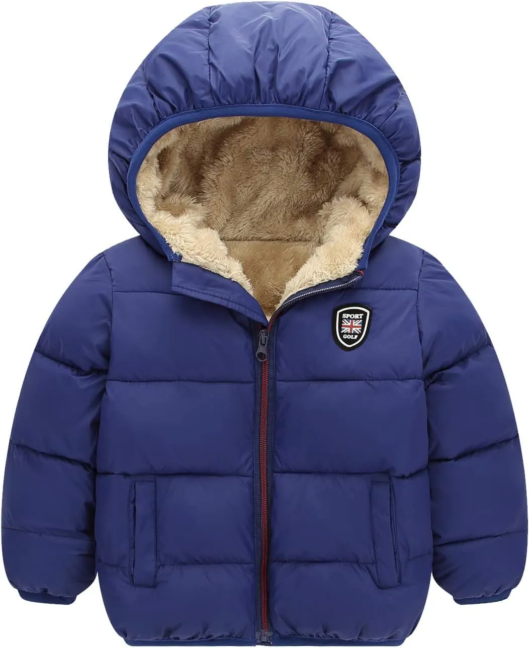 Happy Cherry Boys Girls Hooded Down Jacket Winter Warm Fleece Coat Windproof Zipper Puffer Outerwear 2T-6T