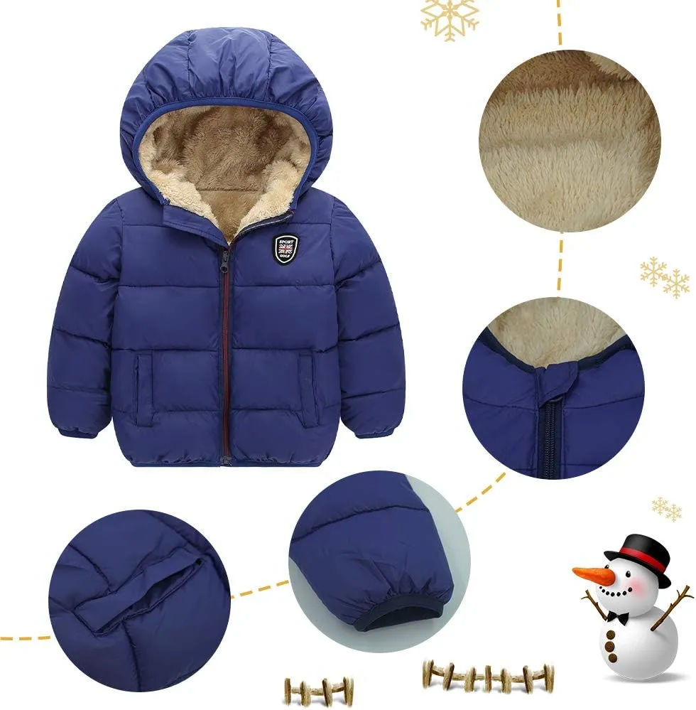 Happy Cherry Boys Girls Hooded Down Jacket Winter Warm Fleece Coat Windproof Zipper Puffer Outerwear 2T-6T