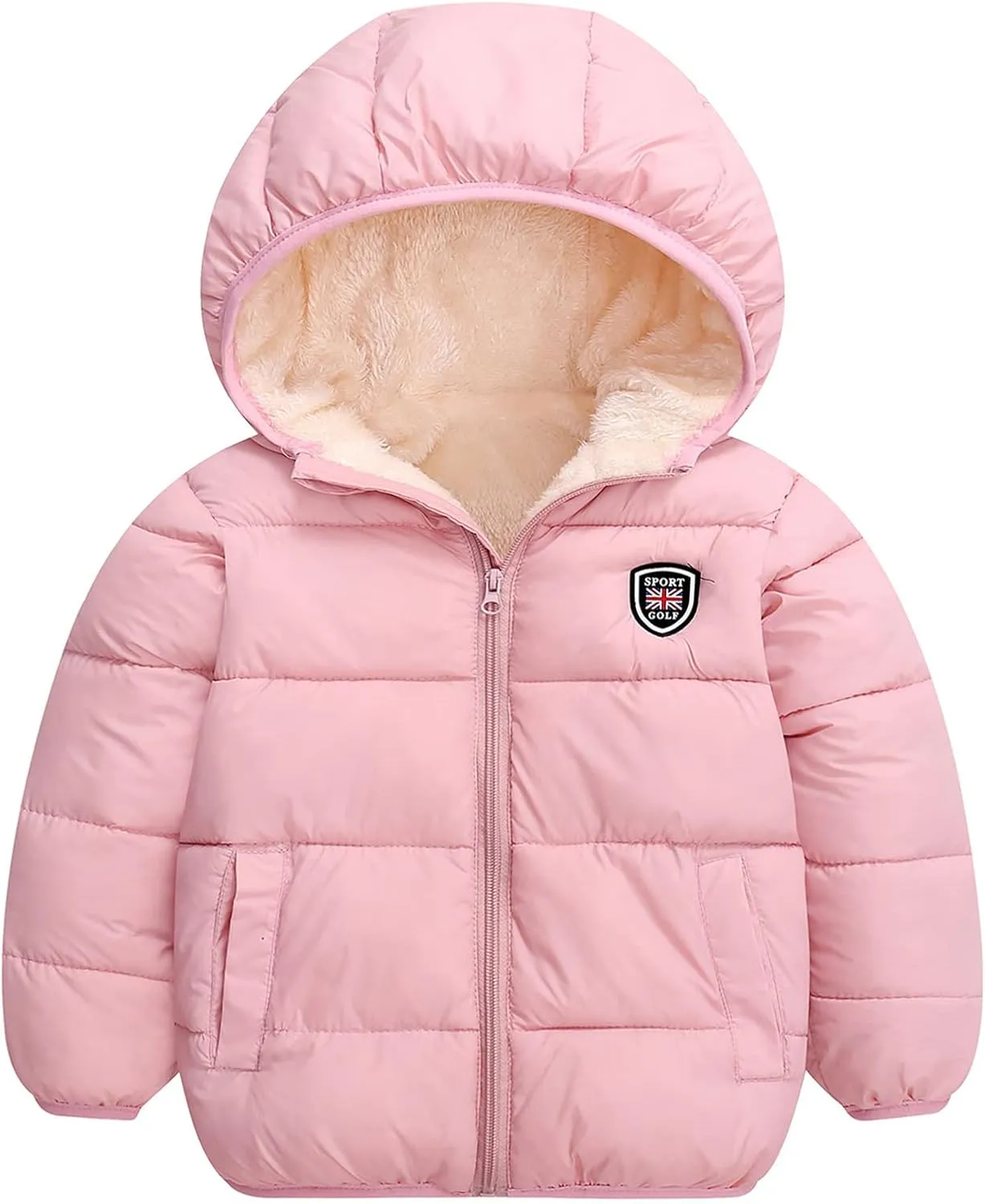 Happy Cherry Boys Girls Hooded Down Jacket Winter Warm Fleece Coat Windproof Zipper Puffer Outerwear 2T-6T