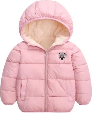 Happy Cherry Boys Girls Hooded Down Jacket Winter Warm Fleece Coat Windproof Zipper Puffer Outerwear 2T-6T