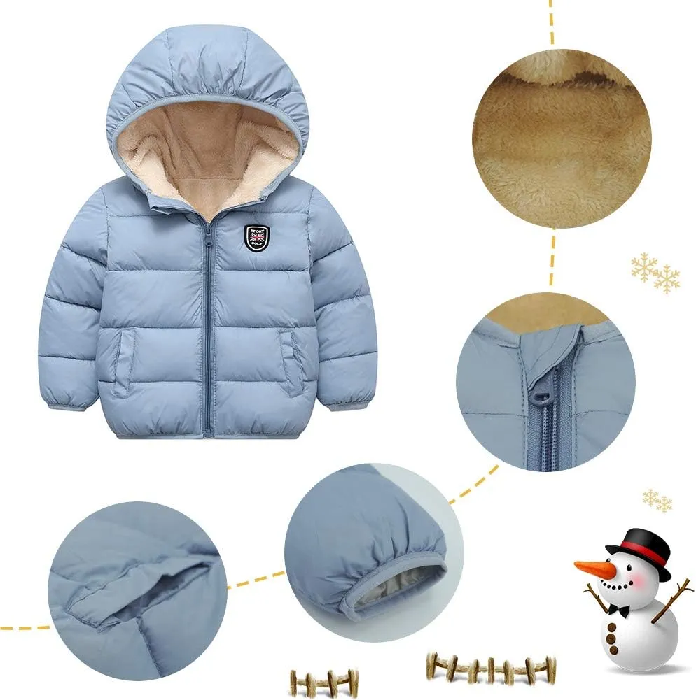 Happy Cherry Boys Girls Hooded Down Jacket Winter Warm Fleece Coat Windproof Zipper Puffer Outerwear 2T-6T