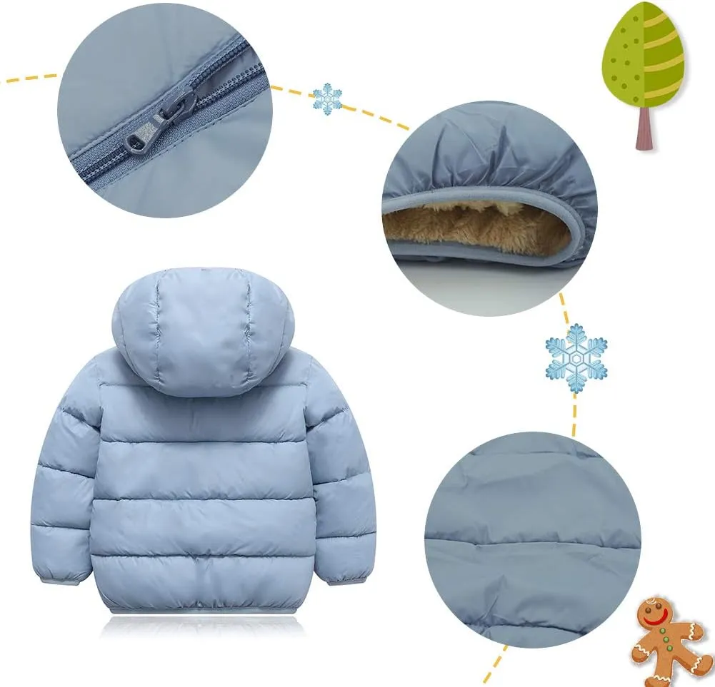 Happy Cherry Boys Girls Hooded Down Jacket Winter Warm Fleece Coat Windproof Zipper Puffer Outerwear 2T-6T