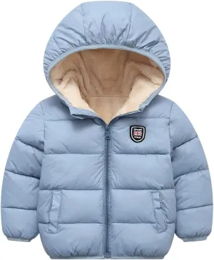 Happy Cherry Boys Girls Hooded Down Jacket Winter Warm Fleece Coat Windproof Zipper Puffer Outerwear 2T-6T