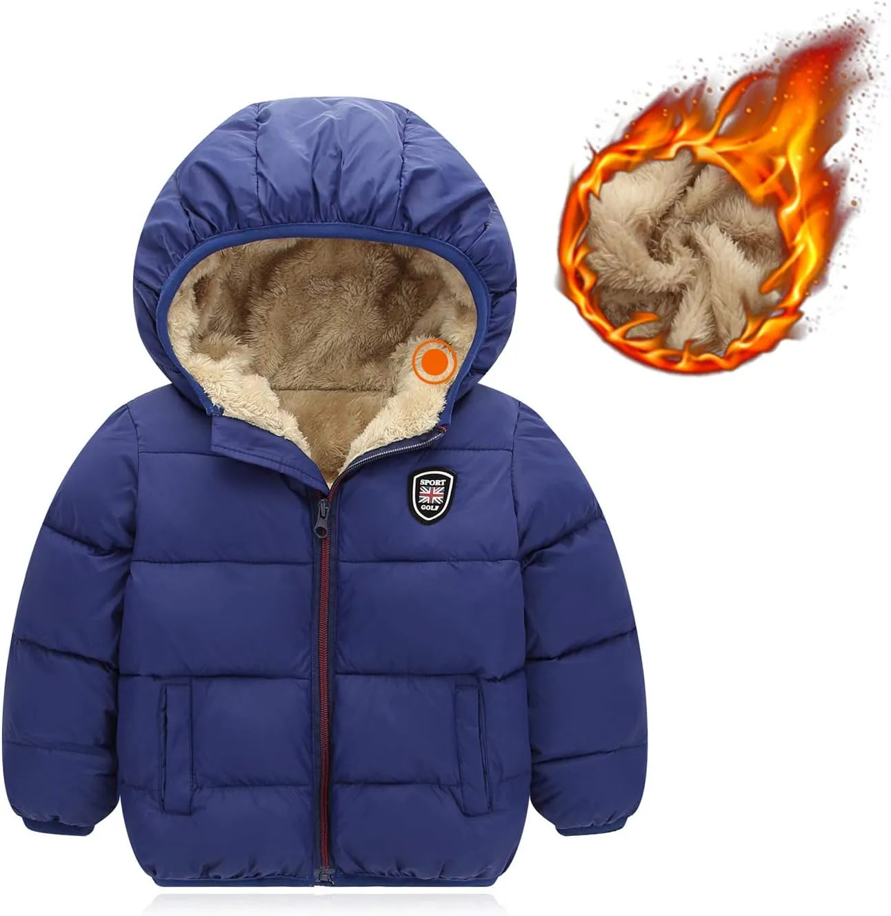 Happy Cherry Boys Girls Hooded Down Jacket Winter Warm Fleece Coat Windproof Zipper Puffer Outerwear 2T-6T