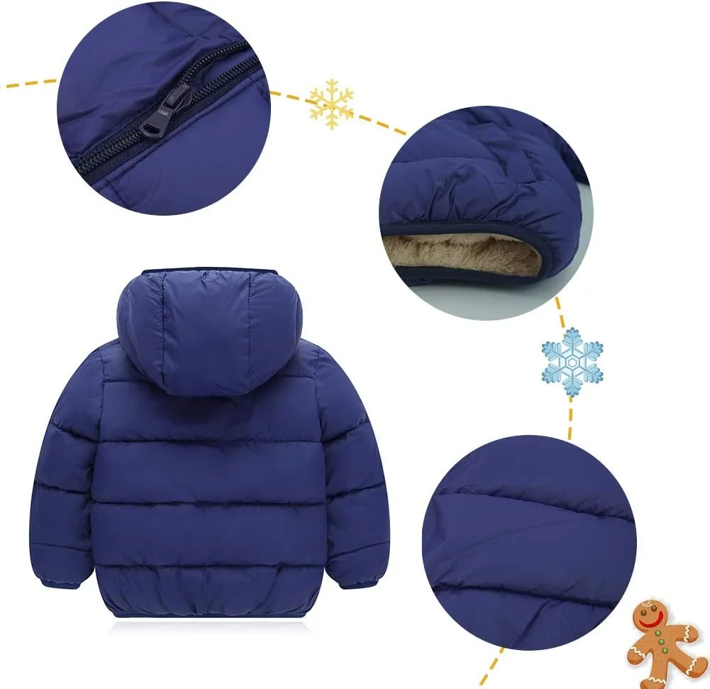Happy Cherry Boys Girls Hooded Down Jacket Winter Warm Fleece Coat Windproof Zipper Puffer Outerwear 2T-6T
