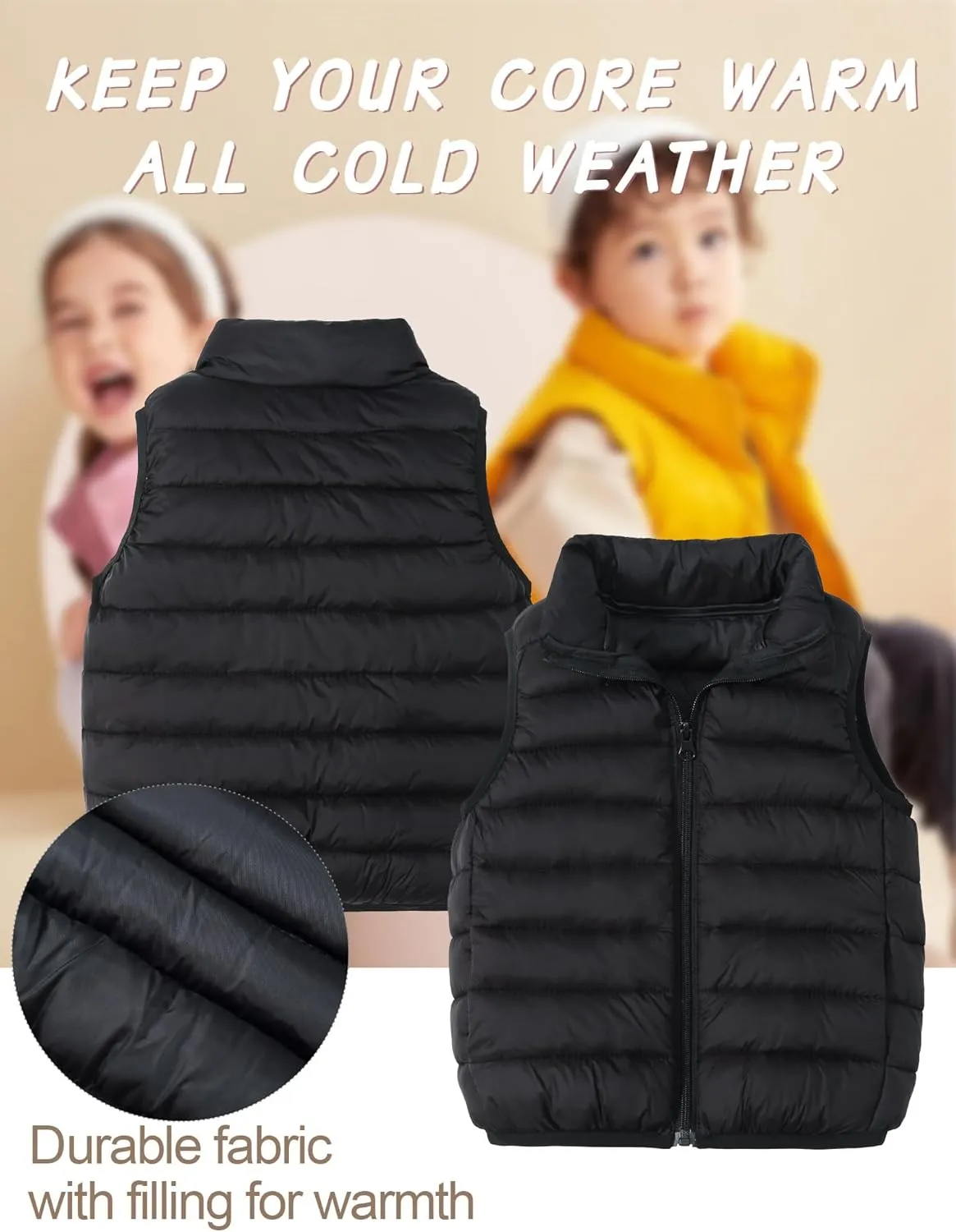 Happy Cherry Kids Boys Girls Down Vest Sleeveless Puffer Coat Lightweight Warm Quilted Gilet Winter Snow Waistcoat Outerwear