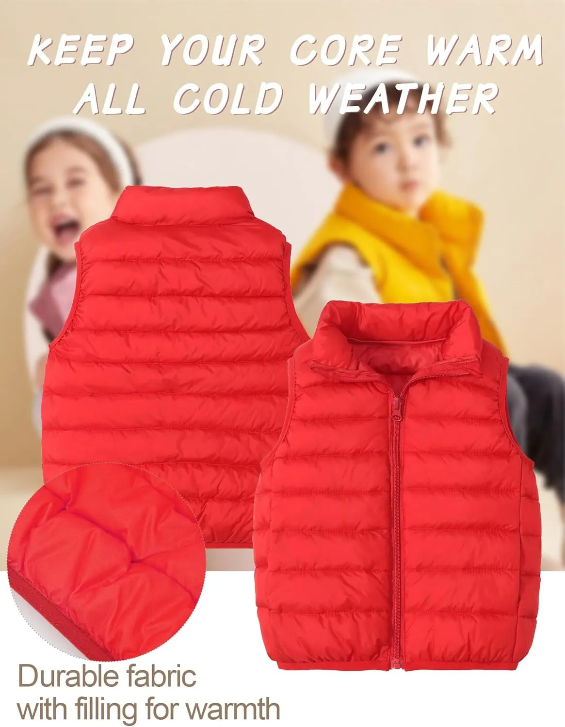 Happy Cherry Kids Boys Girls Down Vest Sleeveless Puffer Coat Lightweight Warm Quilted Gilet Winter Snow Waistcoat Outerwear