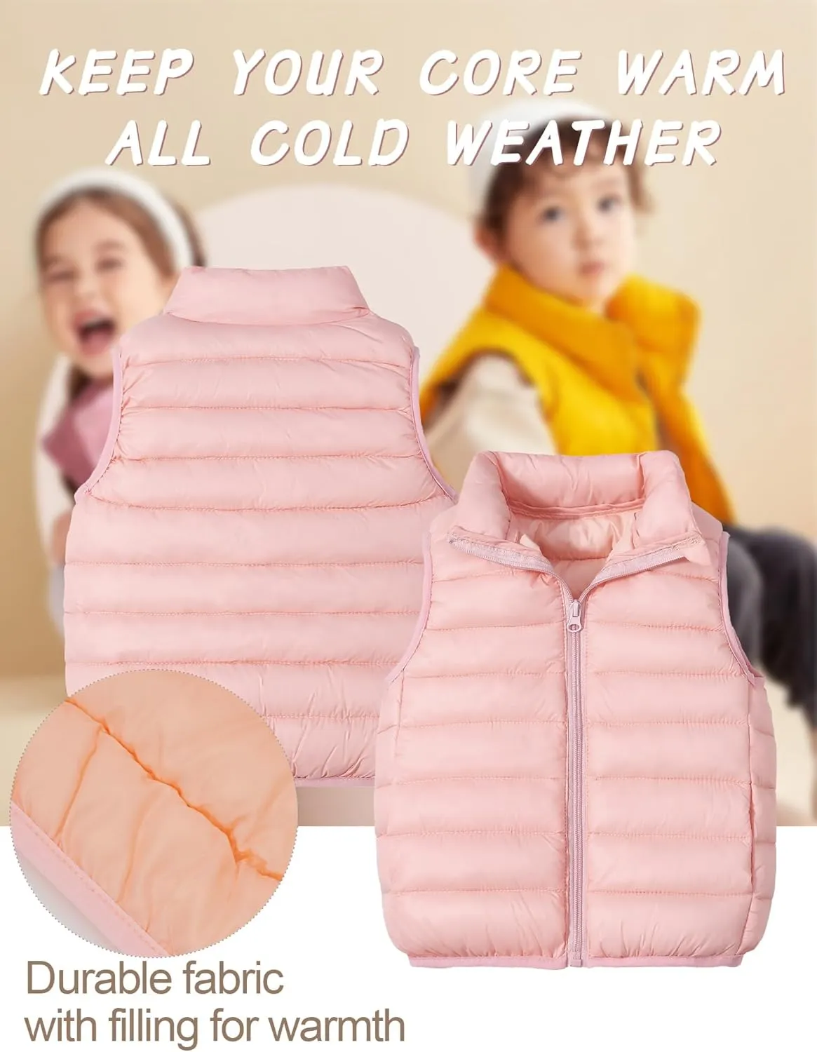 Happy Cherry Kids Boys Girls Down Vest Sleeveless Puffer Coat Lightweight Warm Quilted Gilet Winter Snow Waistcoat Outerwear