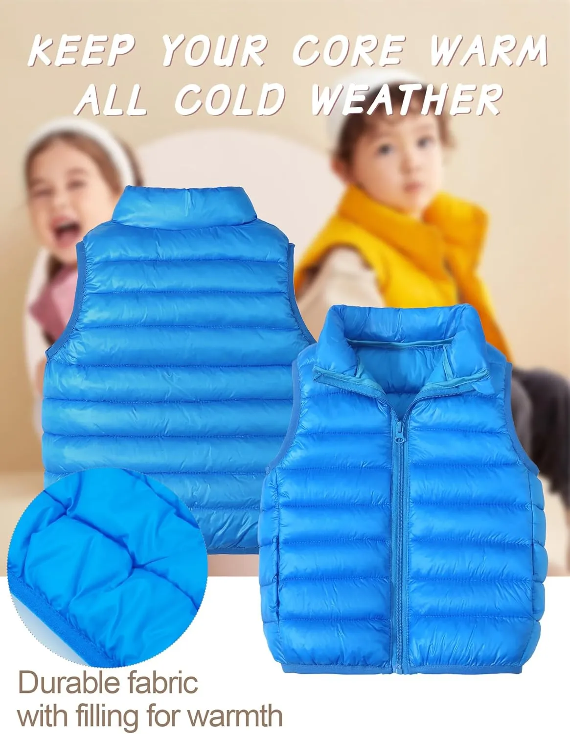 Happy Cherry Kids Boys Girls Down Vest Sleeveless Puffer Coat Lightweight Warm Quilted Gilet Winter Snow Waistcoat Outerwear