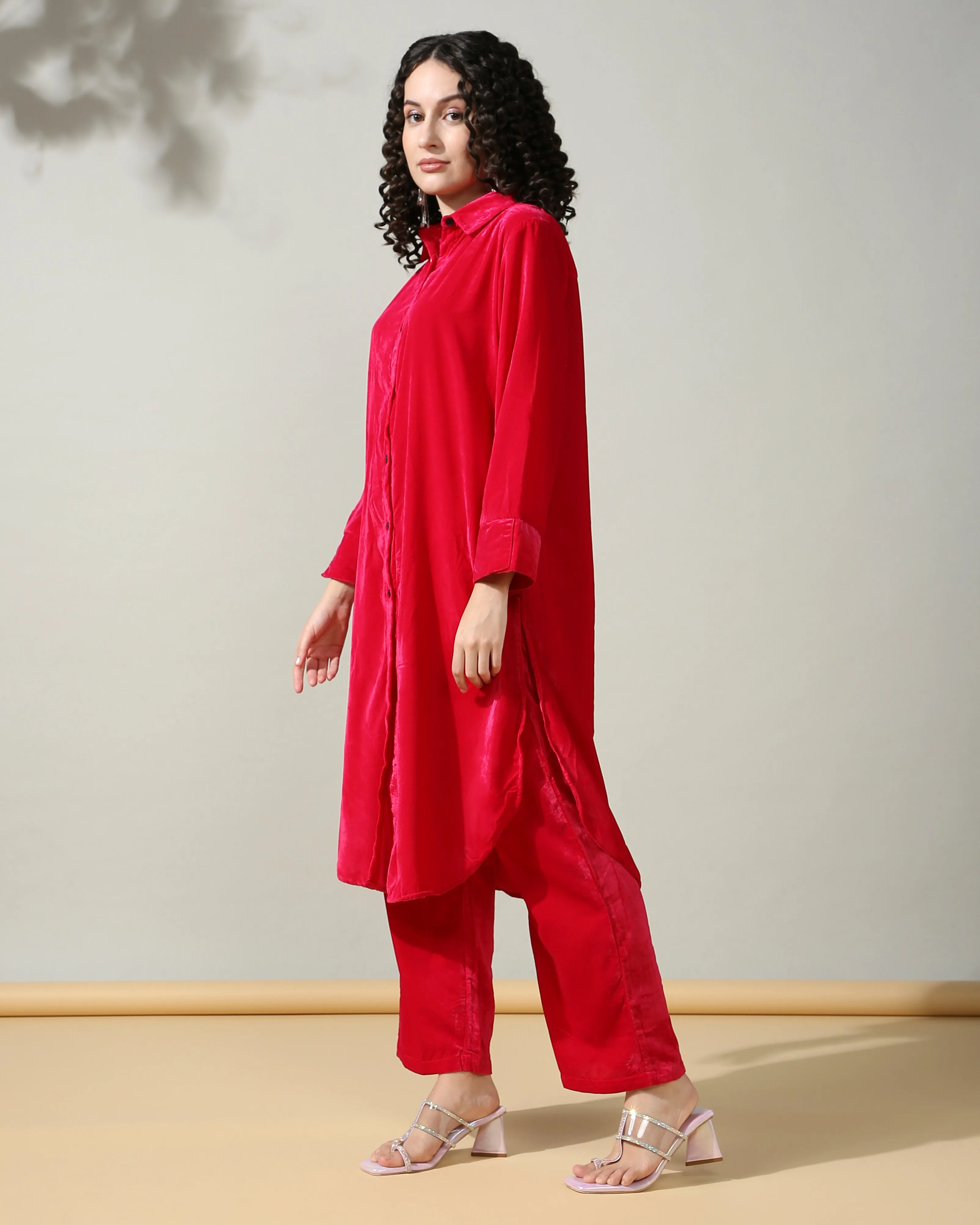 HOK ENSEMBLE - Pink Velvet Long Coord set