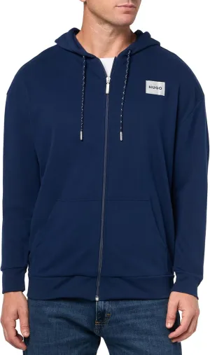 HUGO Men's Silver Logo Stretch Cotton Hooded Zip Up Sweatshirt