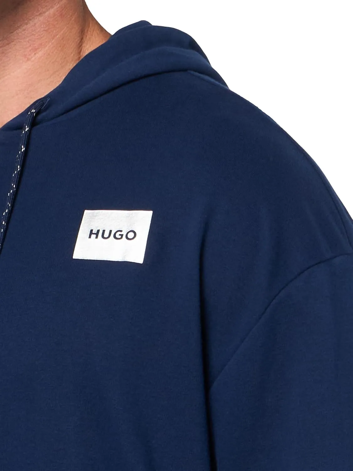 HUGO Men's Silver Logo Stretch Cotton Hooded Zip Up Sweatshirt