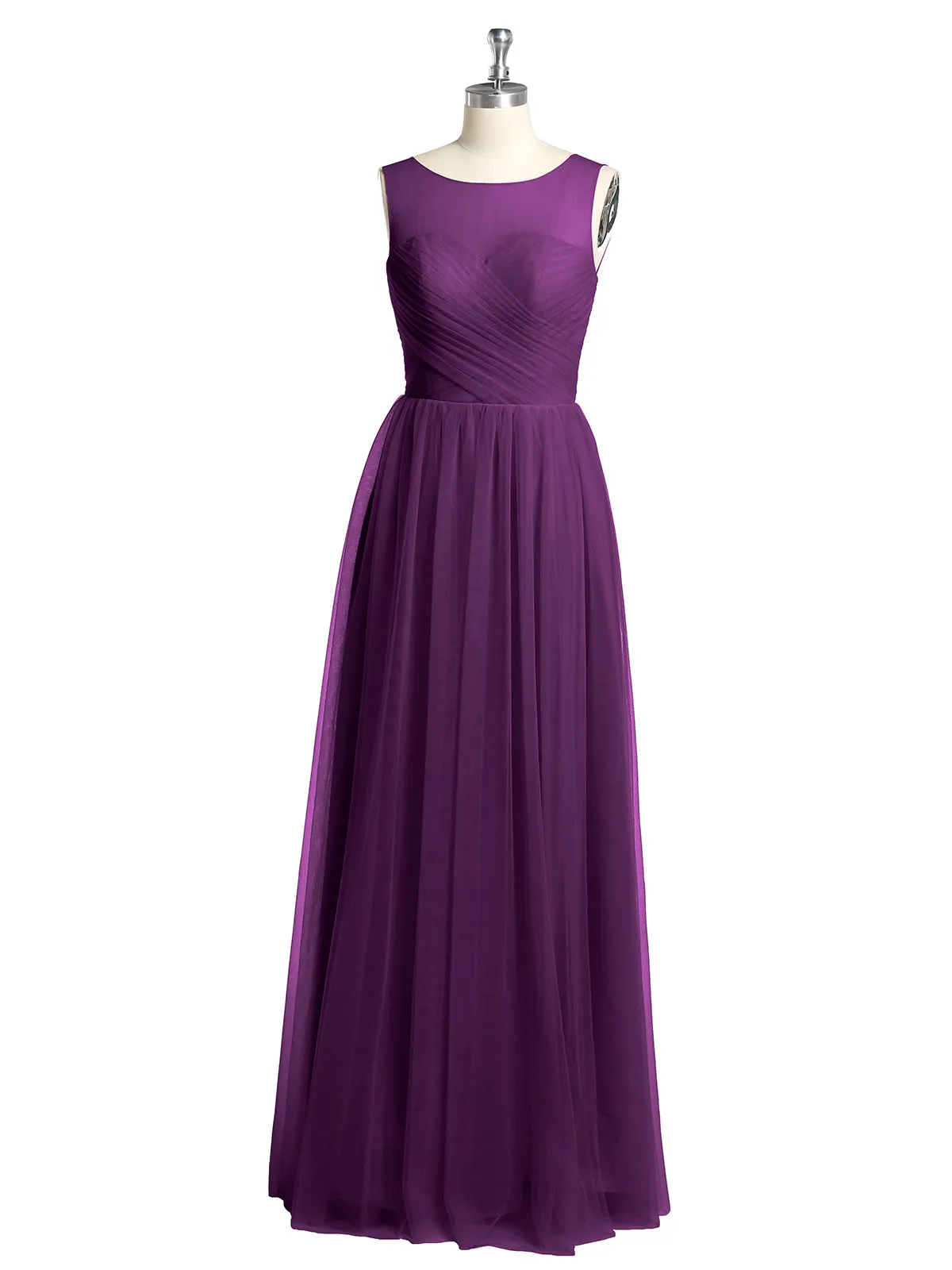 Illusion Neck Cross Tulle Bridesmaid Dresses-Grape Plus Size