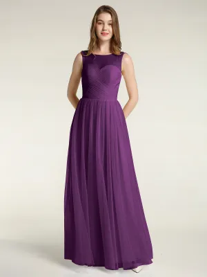 Illusion Neck Cross Tulle Bridesmaid Dresses-Grape Plus Size