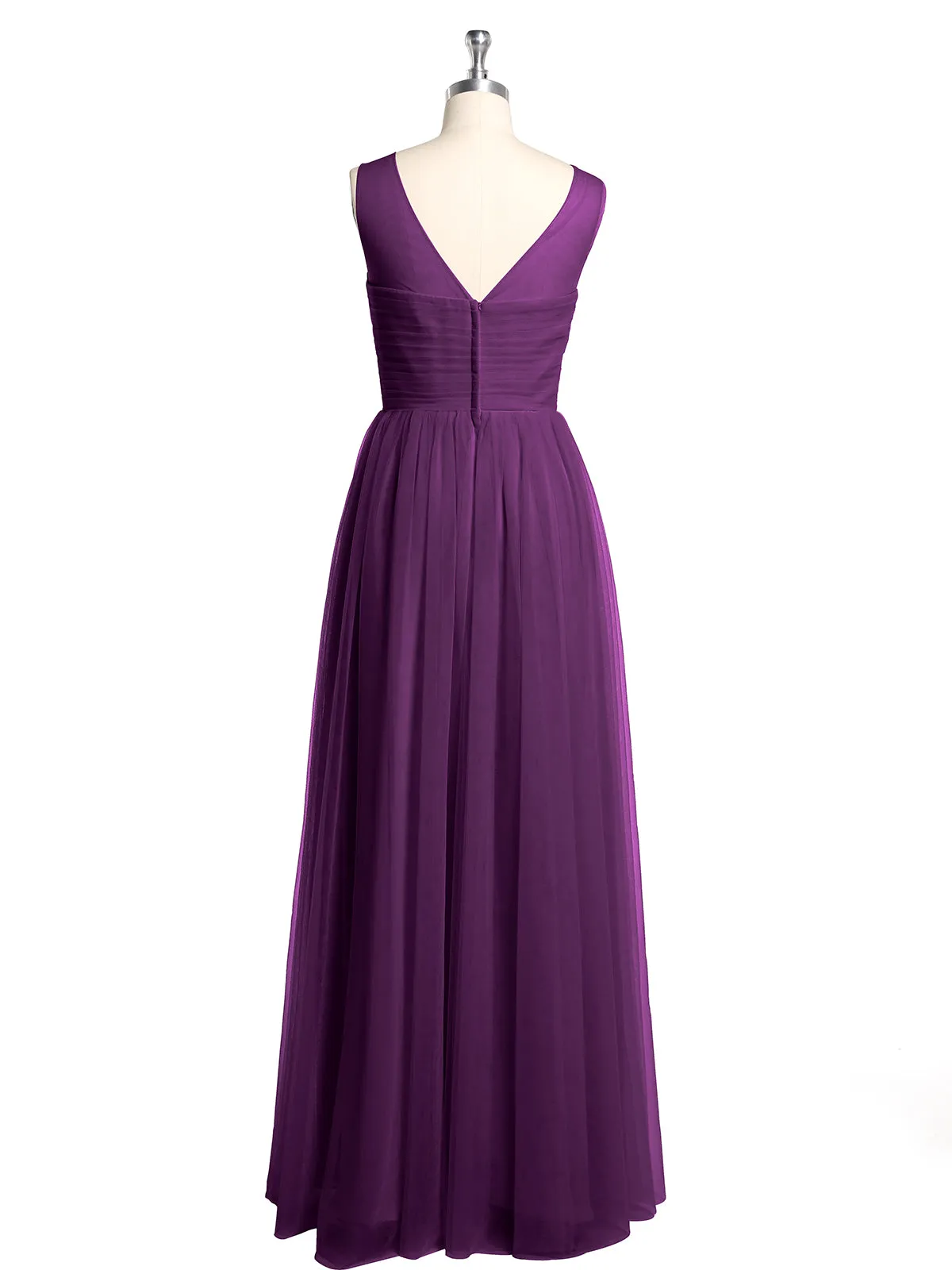 Illusion Neck Cross Tulle Bridesmaid Dresses-Grape Plus Size