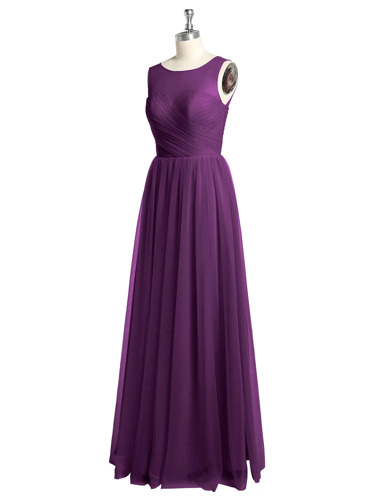Illusion Neck Cross Tulle Bridesmaid Dresses-Grape Plus Size