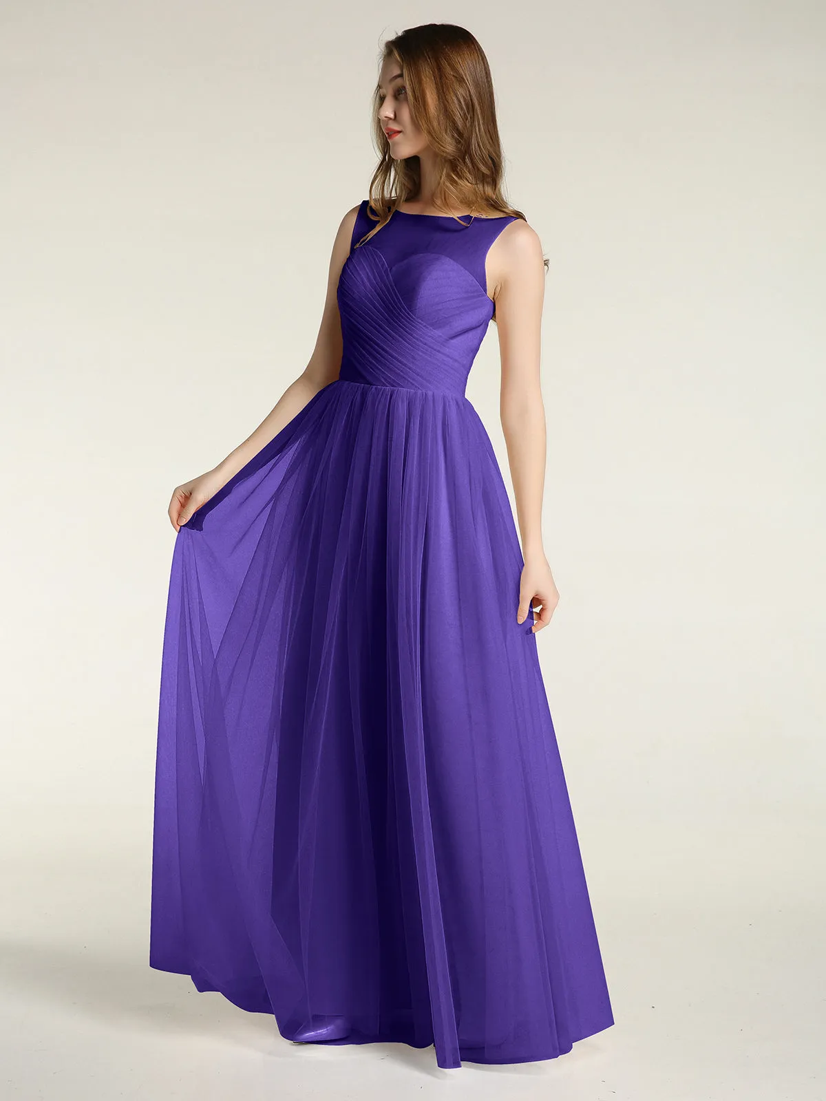 Illusion Neck Cross Tulle Bridesmaid Dresses-Regency