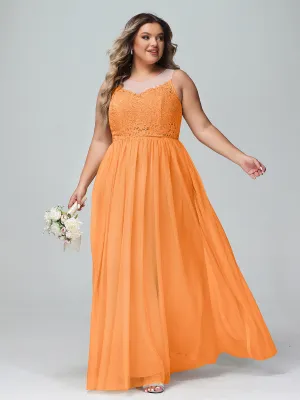 Illusion Neckline Lace and Tulle Maxi Dress-Orange Plus Size