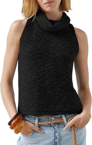 Imily Bela Womens Turtleneck Sweater Vest Sleeveless Loose Pullover Sweaters Knit Fashion Tank Tops