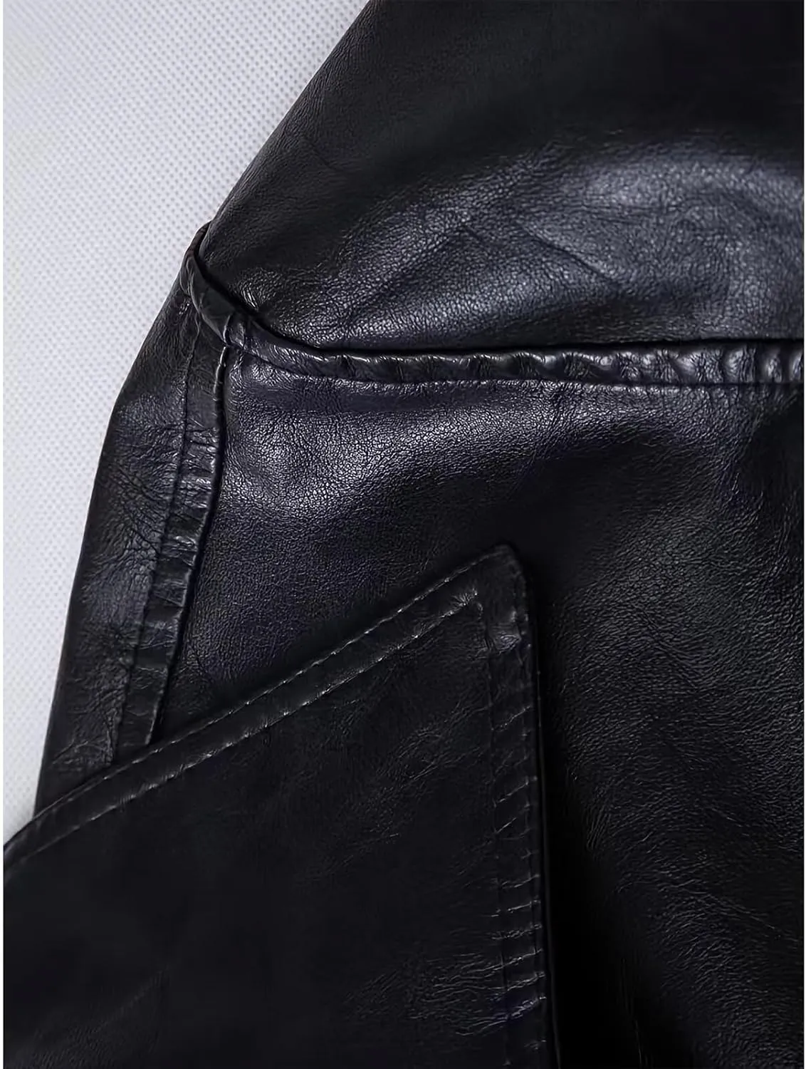 INVACHI Men's Faux Leather Trench Coat Mid-Length PU Motorcycle Jacket with Belt Waterproof Windbreaker
