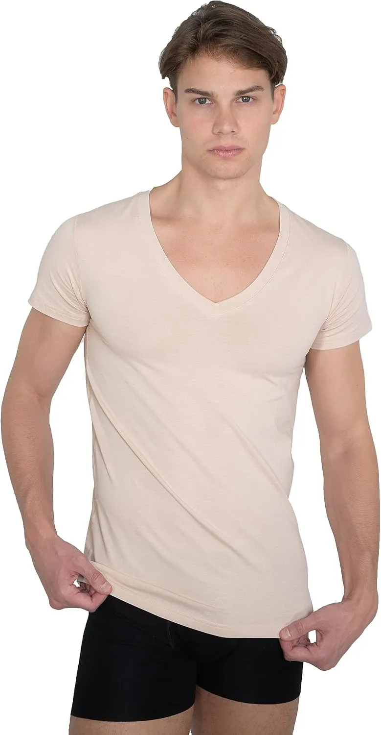 Invisible Organic Stretch Cotton Business Undershirt deep v-Neck