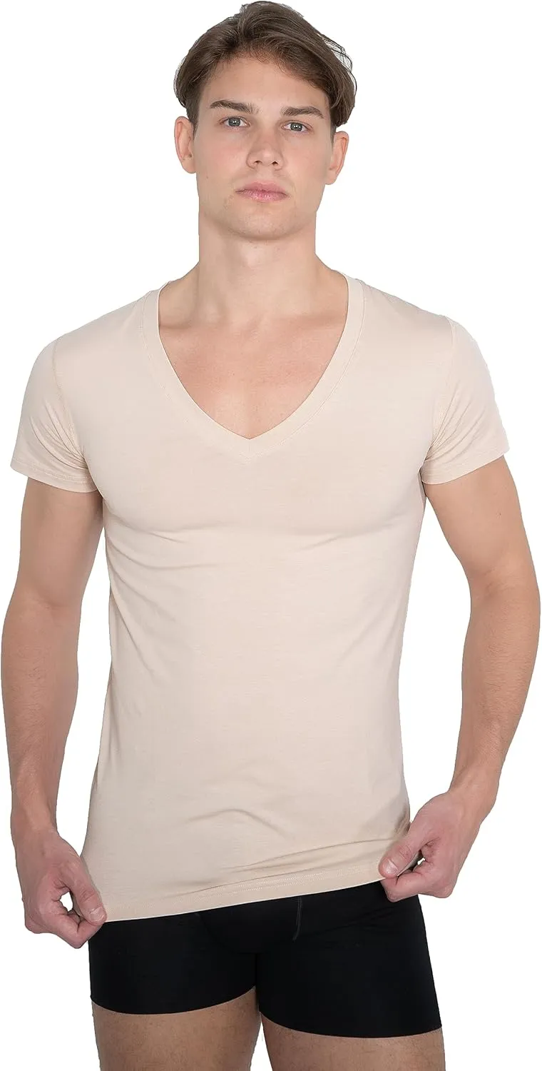 Invisible Organic Stretch Cotton Business Undershirt deep v-Neck