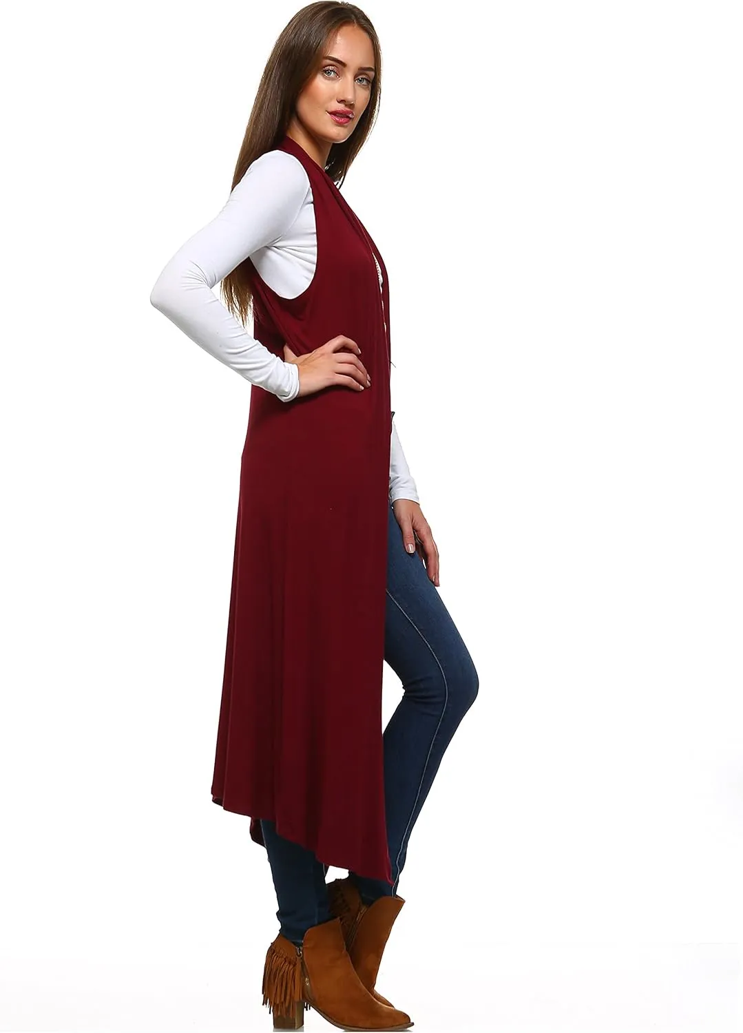 Isaac Liev Women's Sleeveless Cardigan  Casual Long Maxi Open Front Flowy Drape Lightweight Duster Vest Made in USA