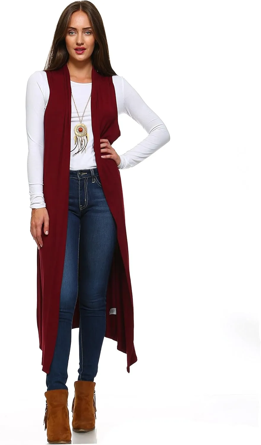 Isaac Liev Women's Sleeveless Cardigan  Casual Long Maxi Open Front Flowy Drape Lightweight Duster Vest Made in USA