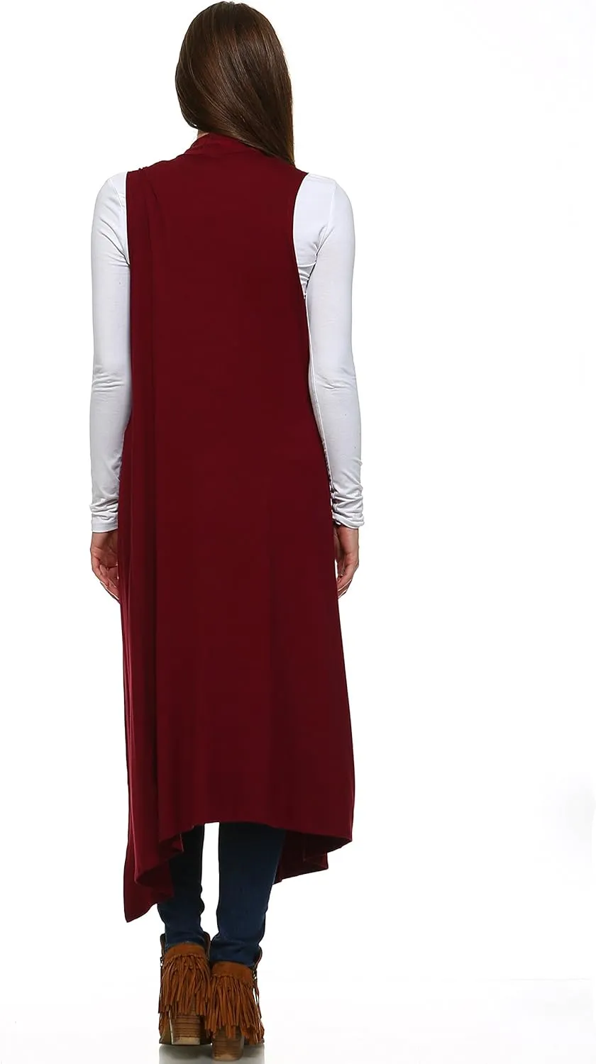 Isaac Liev Women's Sleeveless Cardigan  Casual Long Maxi Open Front Flowy Drape Lightweight Duster Vest Made in USA