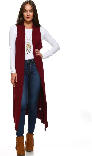 Isaac Liev Women's Sleeveless Cardigan  Casual Long Maxi Open Front Flowy Drape Lightweight Duster Vest Made in USA