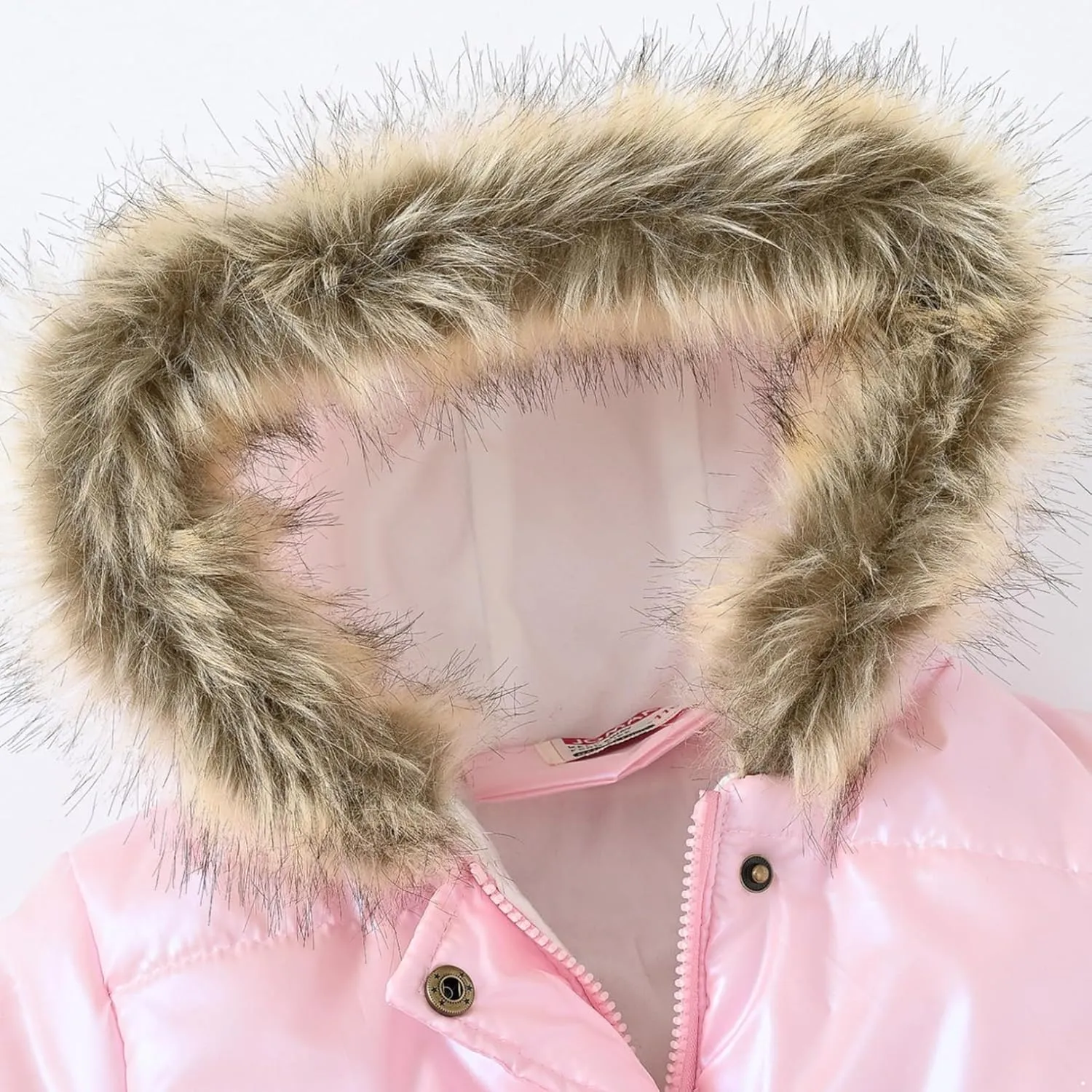 JEATHA Girl's Shiny Jakcet Faux Fur Hooded Cotton-Padded Long Sleeve Warmth Winter Coat Outerwear