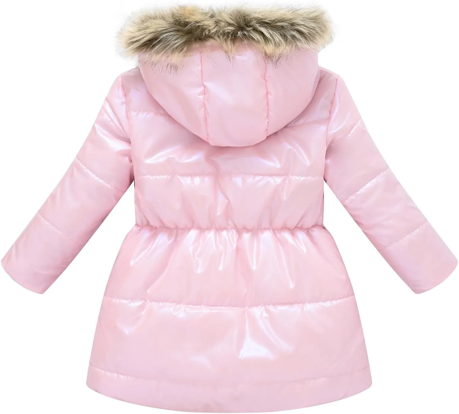 JEATHA Girl's Shiny Jakcet Faux Fur Hooded Cotton-Padded Long Sleeve Warmth Winter Coat Outerwear