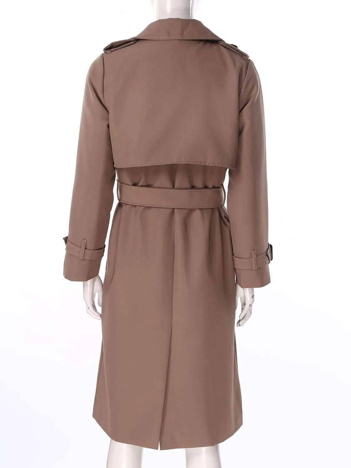JEATHA Women's Trench Coat Double-Breasted Classic Lapel Overcoat Belted Slim Outerwear Waterproof Coat