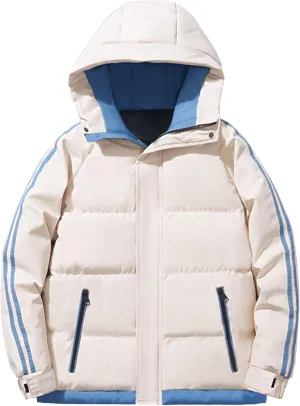 JEShifangjiusu Men's Puffer Jacket Waterproof Winter Parka Jacket Warm Thicken Ski Coat Thicken Padded Cotton Coat with Hood