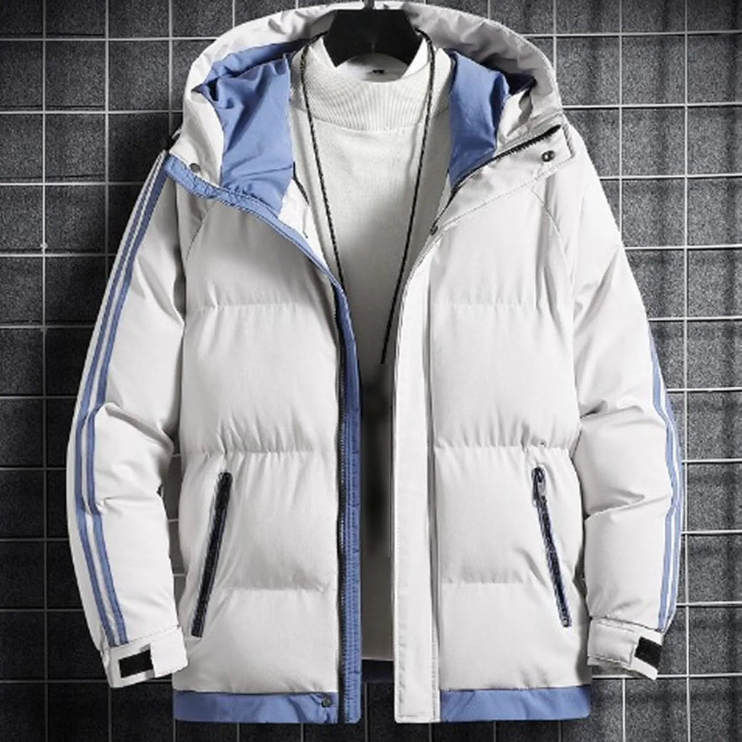 JEShifangjiusu Men's Puffer Jacket Waterproof Winter Parka Jacket Warm Thicken Ski Coat Thicken Padded Cotton Coat with Hood
