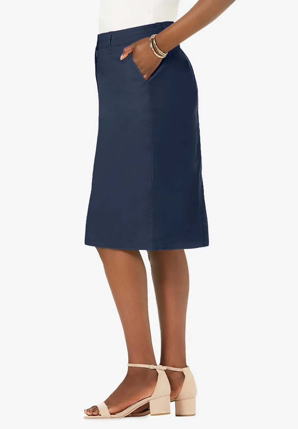 Jessica London Women's Plus Size Stretch Cotton Chino Skirt