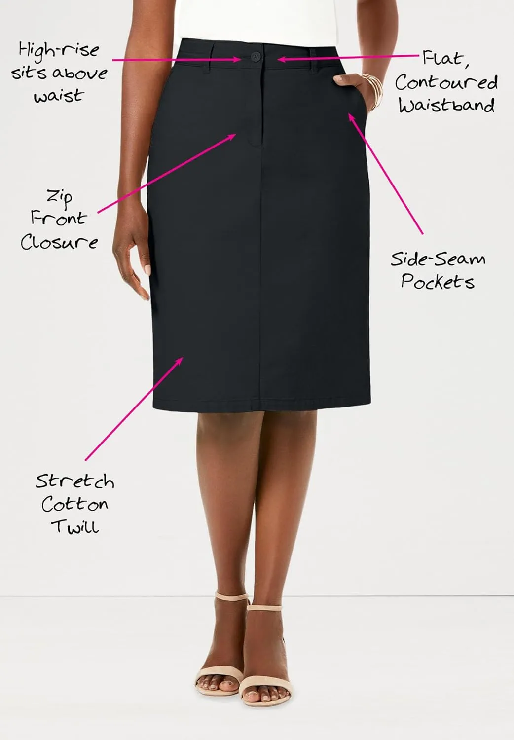 Jessica London Women's Plus Size Stretch Cotton Chino Skirt