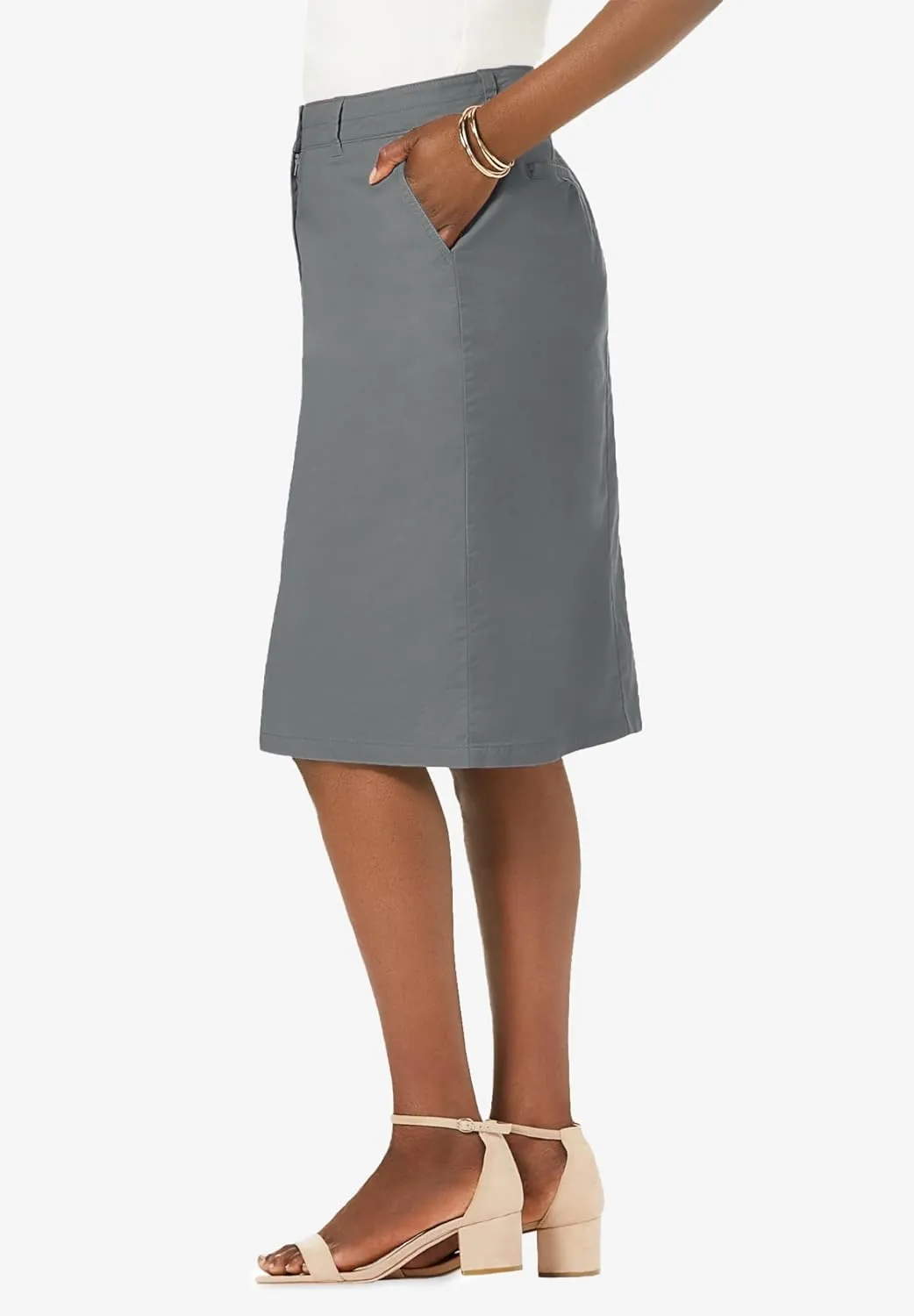 Jessica London Women's Plus Size Stretch Cotton Chino Skirt