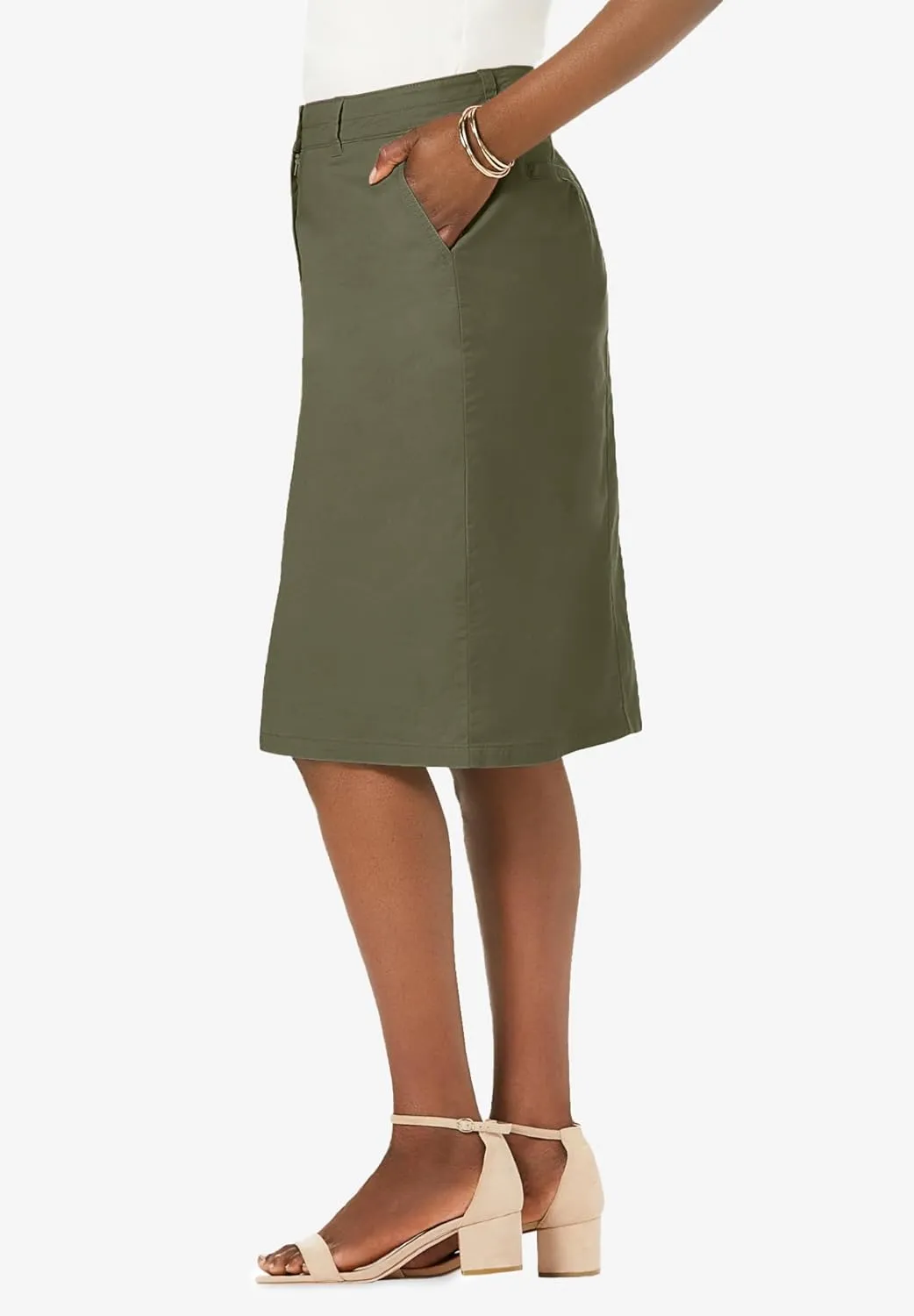 Jessica London Women's Plus Size Stretch Cotton Chino Skirt