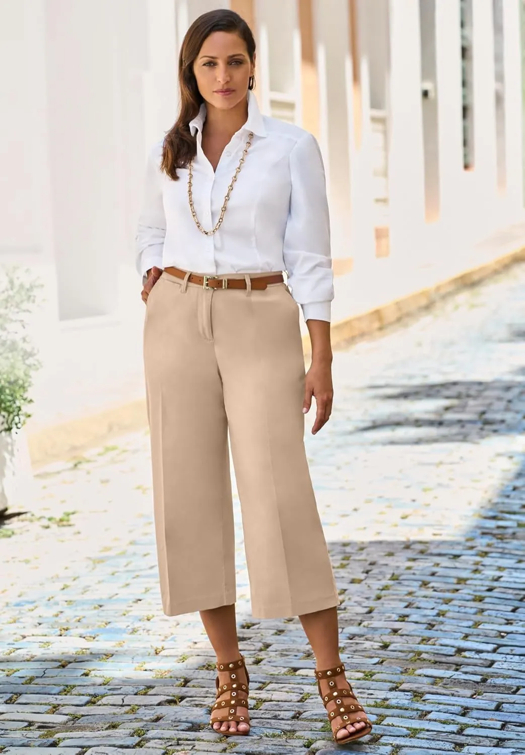 Jessica London Women's Plus Size Stretch Cotton Chino Wide-Leg Crop
