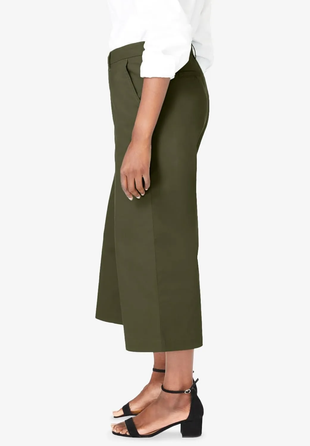 Jessica London Women's Plus Size Stretch Cotton Chino Wide-Leg Crop