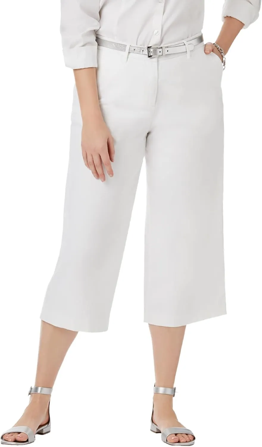 Jessica London Women's Plus Size Stretch Cotton Chino Wide-Leg Crop