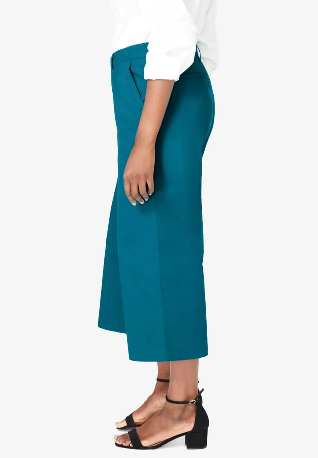 Jessica London Women's Plus Size Stretch Cotton Chino Wide-Leg Crop